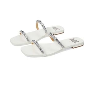 Michael Kors Jessa Flat Rhinestone Sandals Optic White Sz 9